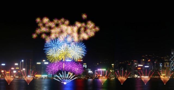 香港维多利亚港跨年烟花盛宴：璀璨烟花照亮2025